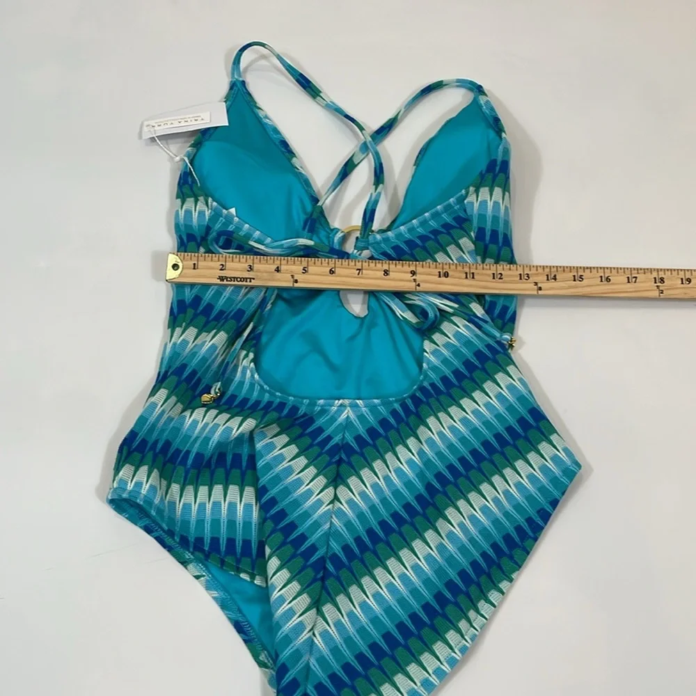 Trina Turk One-piece Swimsuit Size 12 NWT Multi Aqua Blue Print
